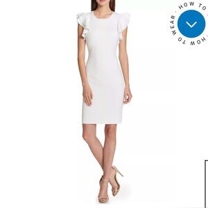 Tommy Hilfiger White Sheath Dress with Flutter Sleeves